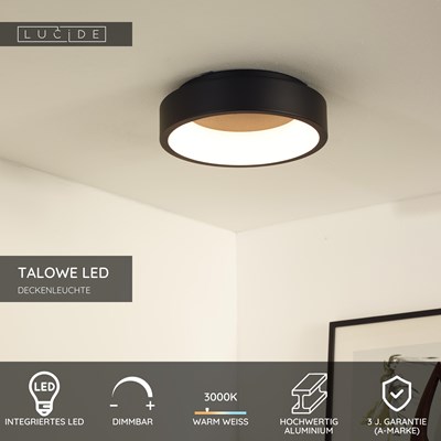 Lucide TALOWE LED - Deckenleuchte - Ø 30 cm - LED Dim. - 1x20W 3000K - Schwarz